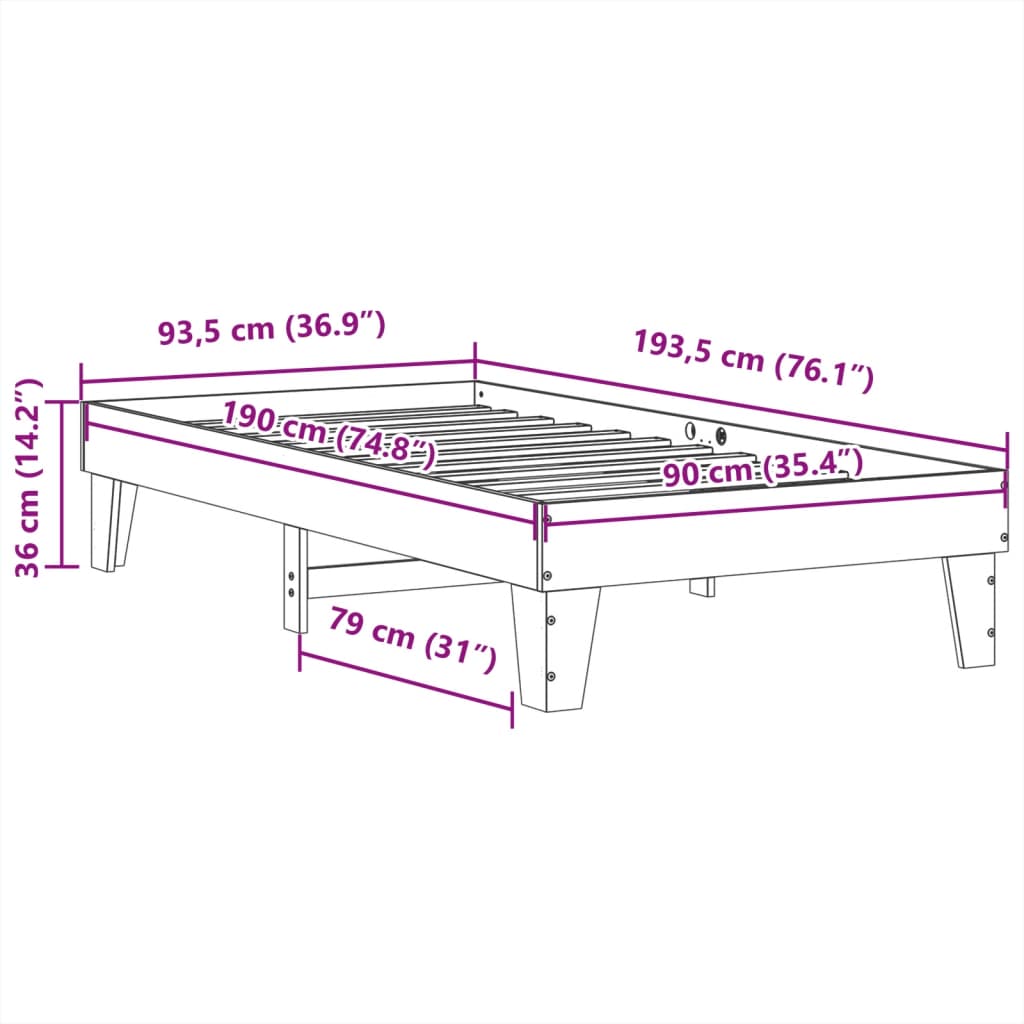 Solid Wood Bed without Mattress 90 x 190 cm Pine
