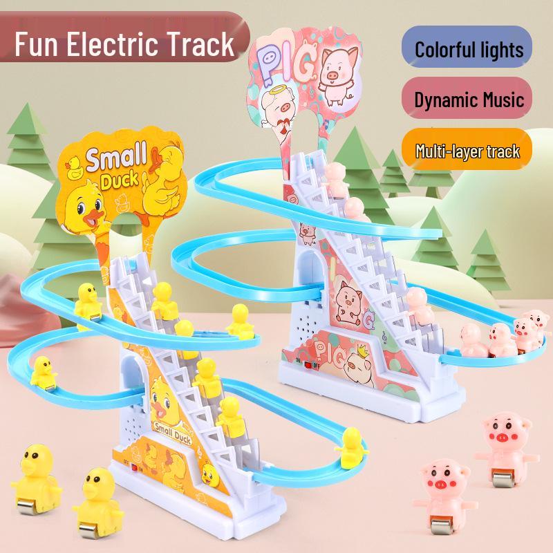 Automatic Stair Climbing Duck Educational Toy for Kids - Light & Sound Electric Track Slide