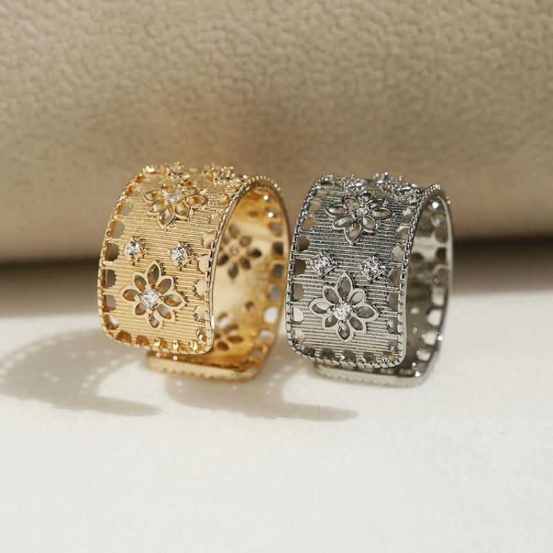 Elegant Fashionable Hollow Design Zircon Stone Ring For Women Trendy Statement Piece 2024