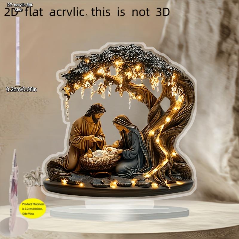2D Flat Nativity Scene Acrylic Tabletop Decoration, Jesus, Glowing Tree & Soft Lighting, Suitable for wall decoration, porch, room, villa, accents Hom
