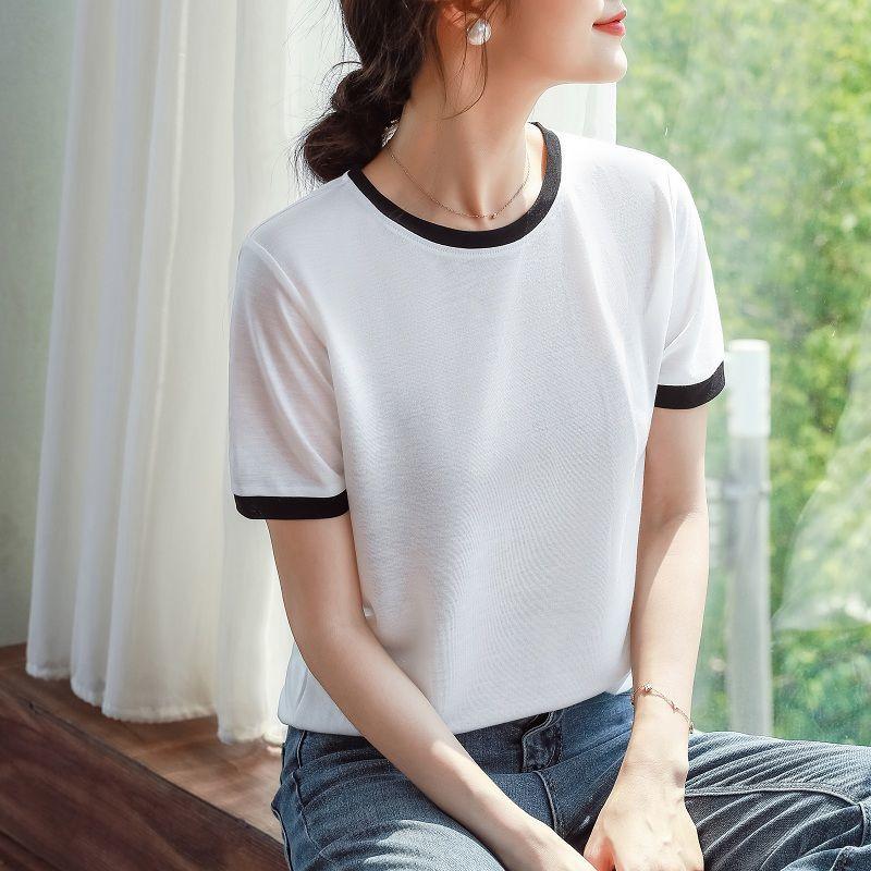 Women Summer T-Shirt Short Sleeve Patchwork Lady Tee Tops