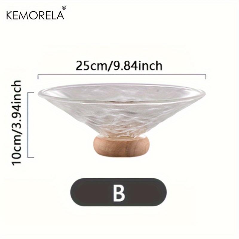 1PCS Creativity Glass Small Fruit Plate With Wooden Base Fruit Plate Home Decorative Plate Living Room Coffee Table Candy Plate