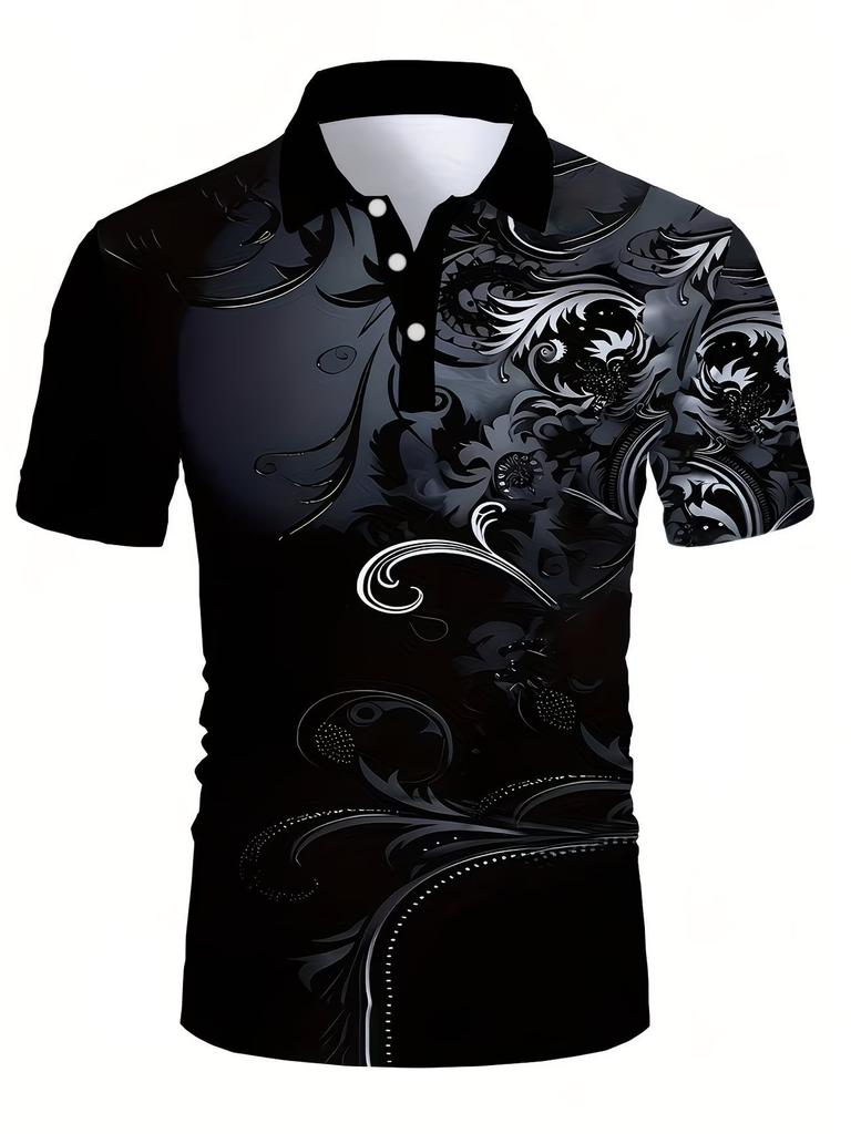 Casual essential! Vintage floral print short sleeve polo shirt for men