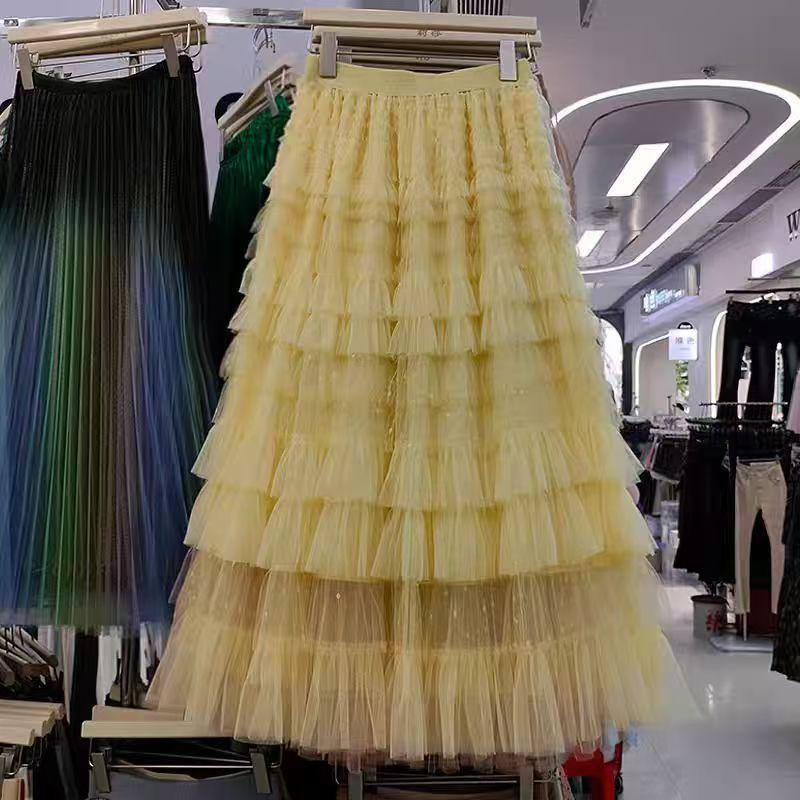 Fairy Embroidered Mesh High-Waist Fluffy Midi Skirt