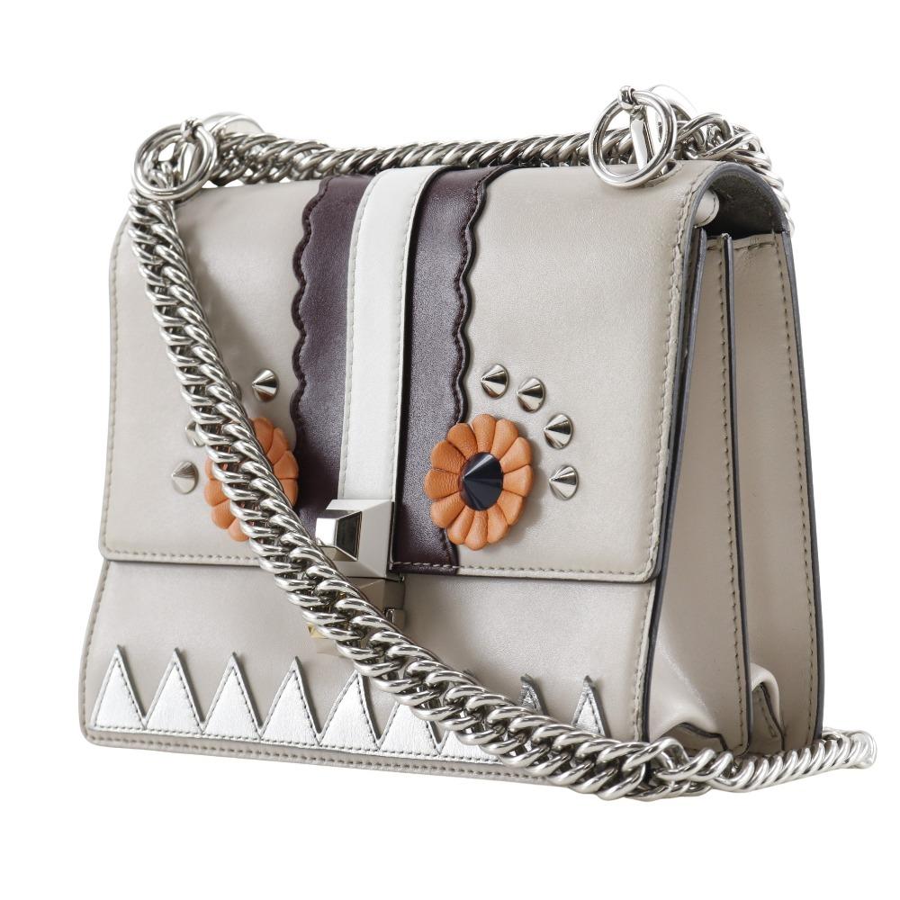 Fendi Mini Canai Shoulder Bag 8M0381-9JU Studs Beige Calfskin Women Used