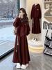 2026 Red Skirt & Hooded Knit Sweater High-Waisted Two-Piece Set