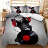 Set Copripiumino per Cani Set Biancheria da Letto Bulldog Francesi per Bambini Adolescenti Misura Singola Nero Musica Cucciolo Animale Domestico Cane Animale Poliestere Copripiumino