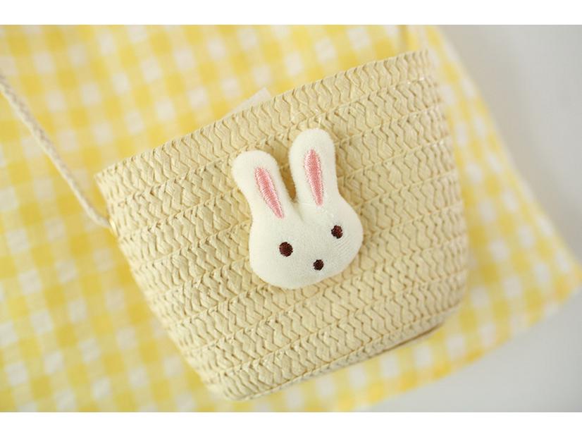 Girls' Plaid Sleeveless A-line Dress with Peter Pan Collar and Bunny Bag