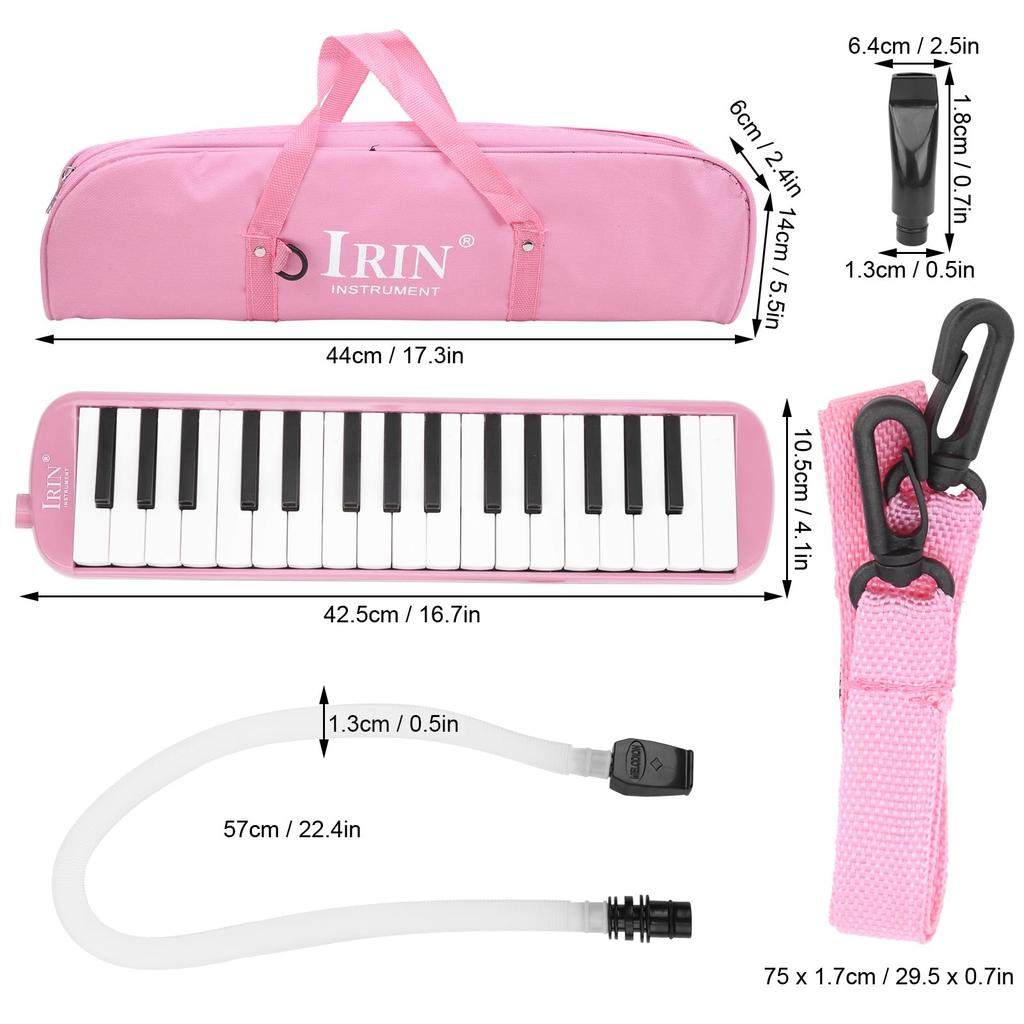 IRIN Melodic Cassette 32 Key Wind Instrument Pianica Melodica Piano Style Portable with Carrying Perfect for Beginners and Pink Bag, Practice,