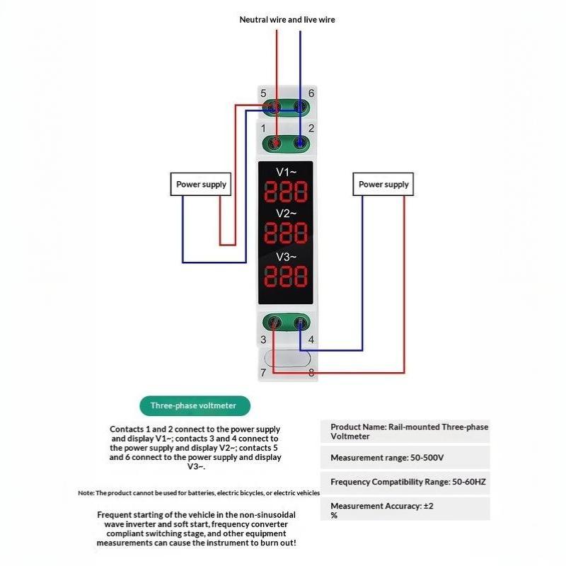Digital Three Phase Voltage Meter LED Display Modular Design Anti-interference for Communication Base Station Power Supply Monitoring