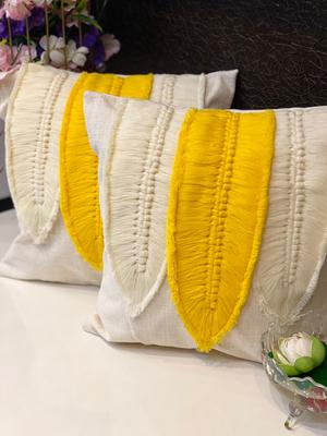 Embellished 3 Feathers Cushion Cover- 16*16 Inches