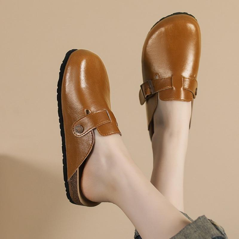 Size 35-40 Full Leather Cork Bottom Baotou Half Slippers Boken One Pedal