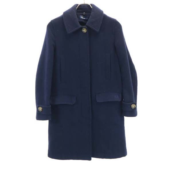 Fred Perry Wool Blend Stainless Collar Coat S Navy Blue Women Used
