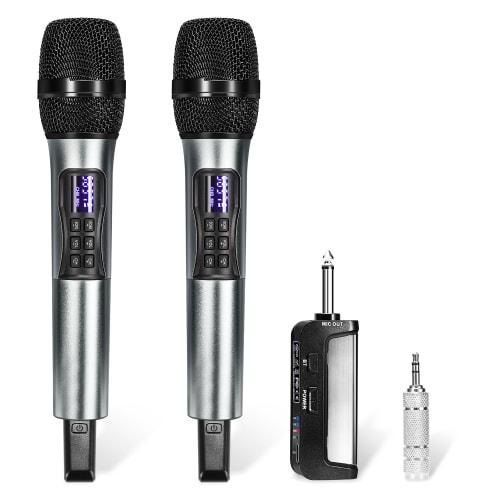 Kithouse Wireless Bluetooth Karaoke Microphone, Set of 2, LED Display, Battery-Powered, UHF 10-Channel Dynamic Microphone with 6.35mm Receiver, Handhe