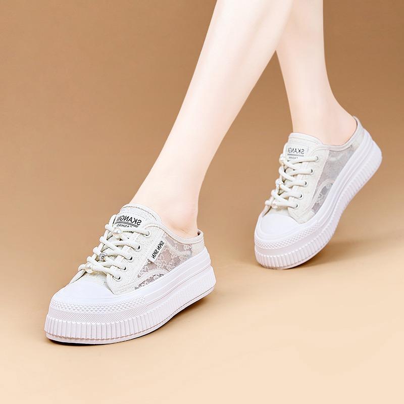 Platform white shoes women's summer new breathable half slippers women's versatile sports and leisure shoes