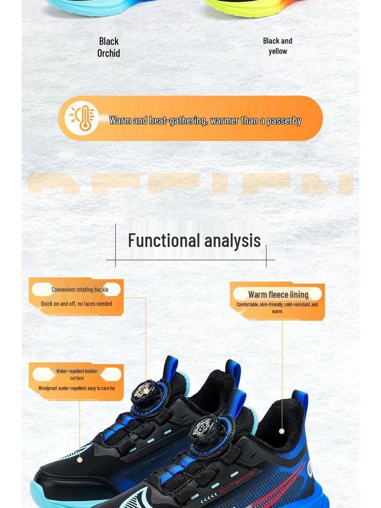 2025 Winter Boys' Waterproof Sports Shoes: Cotton-Leather, Velvet-Lined, Warm Running Shoes for Primary School