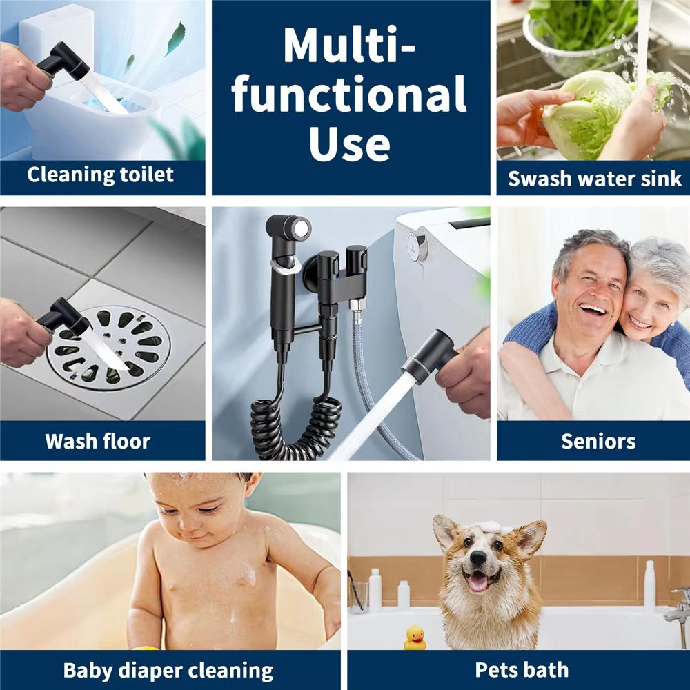 Dual Outlet Angle Valve Toilet Cleaning Sprayer Set Portable Cold Water Bidet Handheld Bathroom Accessories Anna Shower
