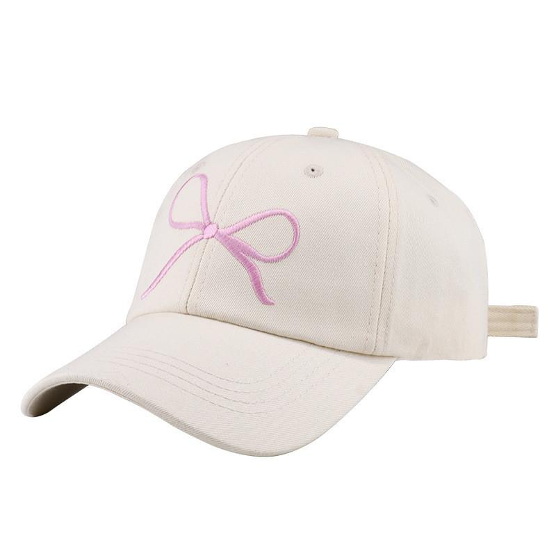 Cotton Baseball Cap With Embroidered Butterfly Bow And Lettering For Spring Casual Wear