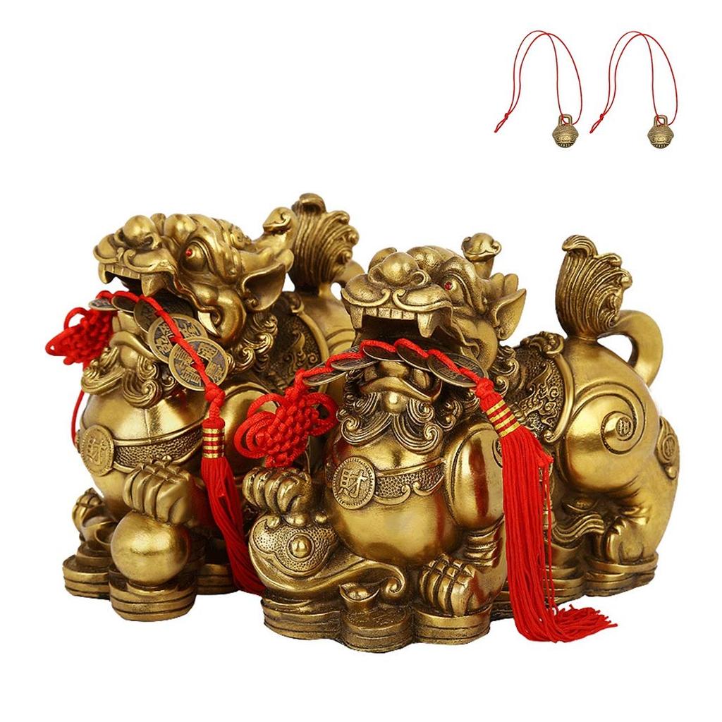 Pixiu (mythical creature) - Male and Female Pair - Copper - Feng Shui Charm - A Set of 2 - A Feng Shui Item for Attracting Wealth, Gambling Luck, and