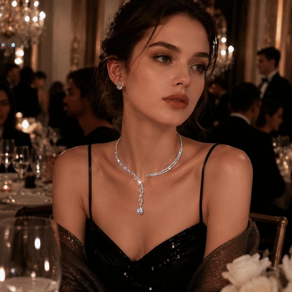 Sparkling Zircon Rhinestone Choker Water Drop Women Neck Jewelry Elegant Crystal Necklace Gifts