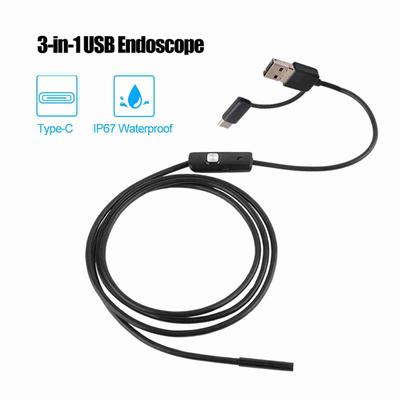 3 In 1 Industrial Endoscope Borescope Inspection Camera Built In 6 LEDs IP67 Waterproof USB Type C Endoscope for