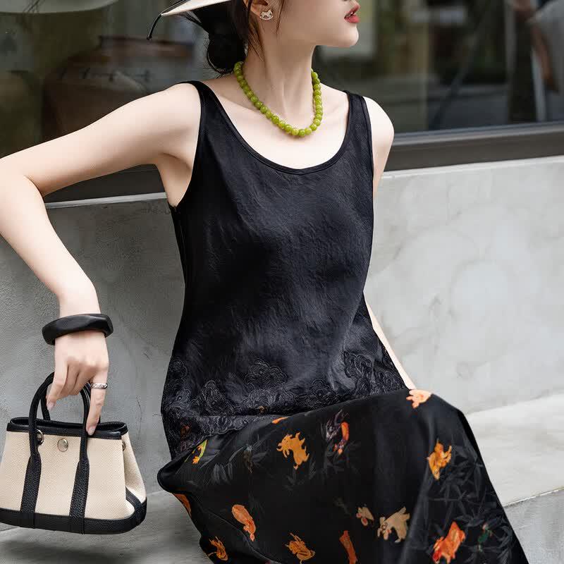 Women's Elegant 100% Acetate Lace Patchwork U-Neck Vest Top