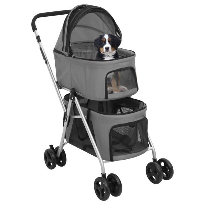 VidaXL Folding 2-Tier Dog Stroller Grey 83x48x97 Cm 172205