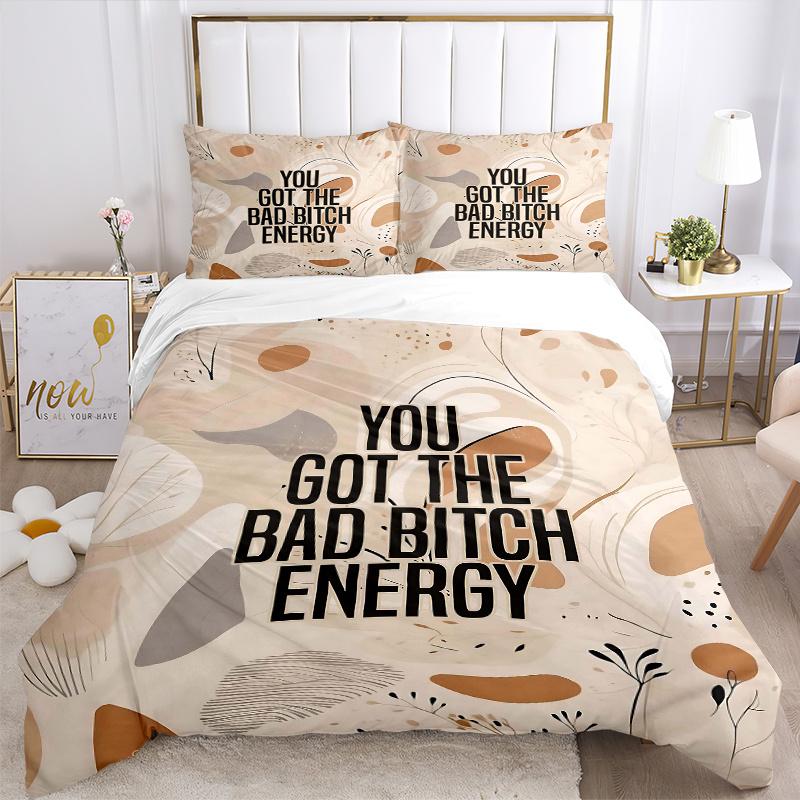 3pcs Bad Bitch Energy Printed Quilt Set, Soft and Comfortable Quilt Cover for Bedroom