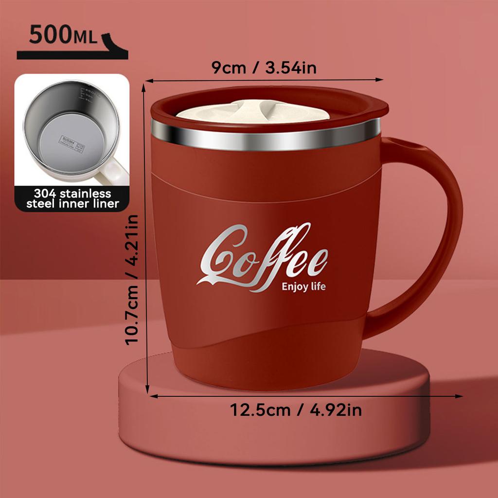 500ML Double-layer Thermos Mug 304 Stainless Steel Milk Coffee Cup Portable Sealed Cold And Hot Water Drinking Cup With Handle