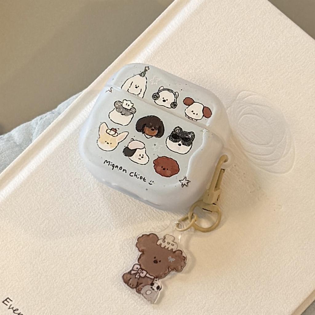 Korean Cute Cartoon Puppy Wireless Earphone Case for AirPods Pro 3 2 Headset Protective Cover For AirPods 4 3 2 1 With Pendant