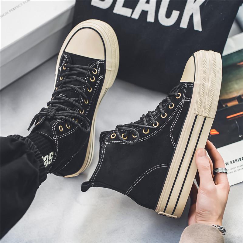 

2024 Men s High-Top Canvas Shoes: Breathable Black Casual Sneakers with Thick Soles 40 чорний