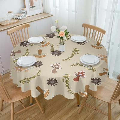 Mushroom Flowers And Leaves Retro Round Table Cloth Festival Dining Waterproof Tablecloth Table Cover For Wedding Party Decor