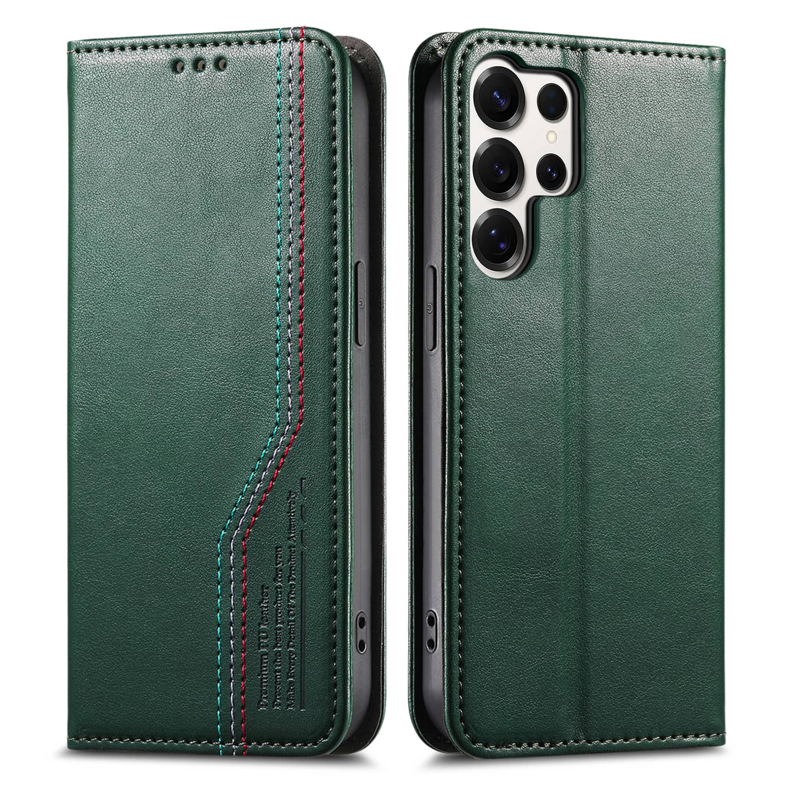 Flip Wallet Case for Samsung Galaxy S26 S25 Edge S24 S23 FE S22 Ultra, Magnetic Folio Cover with Card Holder Shockproof Case For Galaxy S22 зелёный