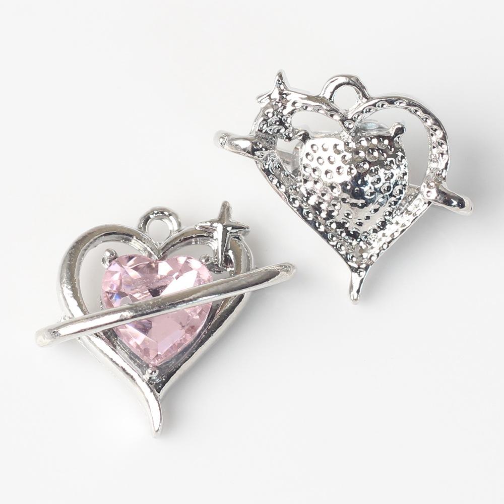 

10Pcs/pack Simple Alloy Zircon Inlaid Heart-Shaped Pendant DIY Bracelets Necklaces Jewelry Accessories розовый