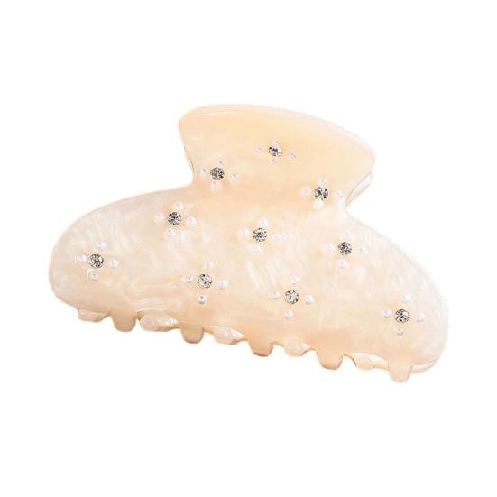 

Hair Claw No Slipping Strong Grip Medium Size Back Head Hair Clip Rhinestone Imitation Pearl Flower Pattern Shark Hair Claw