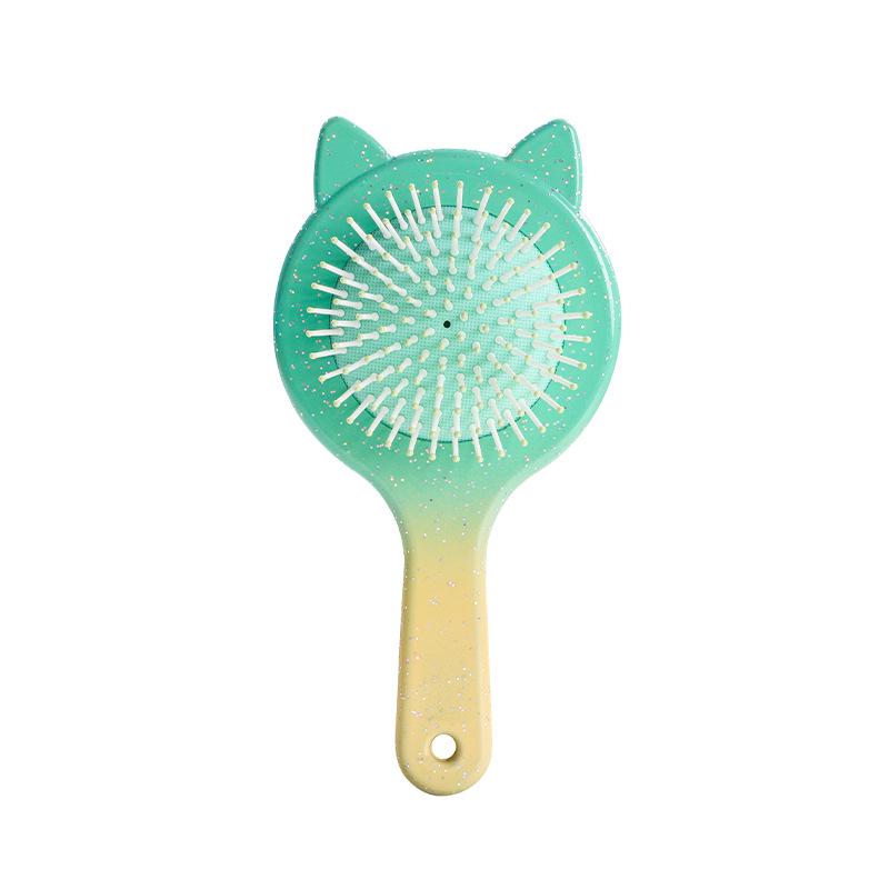 Women's Black Cat Ear Cushion Massage Comb – Portable, Smooths Hair