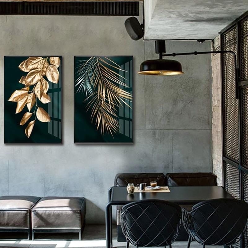 Golden Plant Leaves Abstract Wall Poster Modern Style Print Canvas Living Room Bedroom Painting Frameless