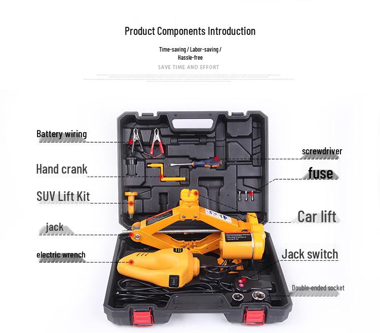 12V Electric Car Jack & Wrench Tire Change Kit - Plugs Into Cigarette Lighter