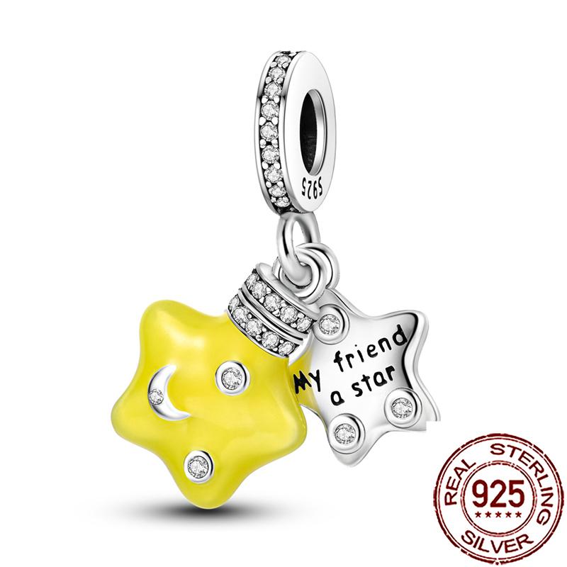 Charms Copper Moon Star Night Sky Galaxy Celestial Dangle Beads Fit Snake Chain Bracelet Necklace Women Diy Jewelry