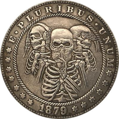 1879 USA STANY ZJEDNOCZONE Czaszka Hobo Nikiel Pamiątkowe kolekcjonerskie pamiątki Srebrne monety