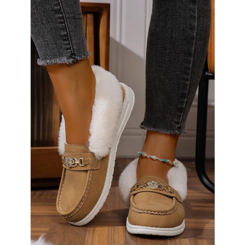 Metal Chain Plus Size Warm Cotton Shoes 2025 Winter Women's Fleece Sports Comfortable Beanie Shoes