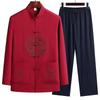 Male Printing Chinese Style Long Sleeves Shirts Trouser Cotton Silk Fabric Sportswear Men's Casual Sets Shirts + Pants