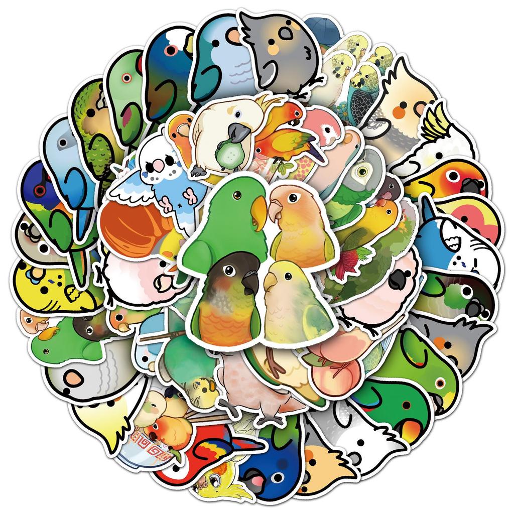 50 Parrot Stickers: Cartoon Birds Cute Decoration for Journals, Stationery, Tablets, DIY