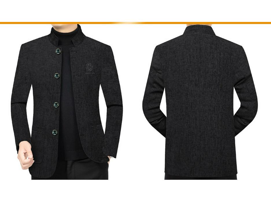 Men's Ethnic Style Woolen Stand-Up Collar Jacket - Business Casual, Warm Winter Wear for Middle-Aged Dads