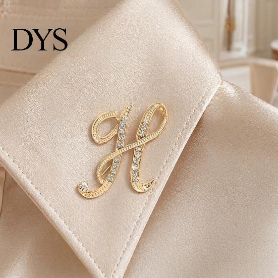 Strong Buckle Brooch English Letter with Sparkling Rhinestones, Lightweight Thin Design Lapel Anti-oxidation Pin, Electroplating Anti-Oxidation Badge