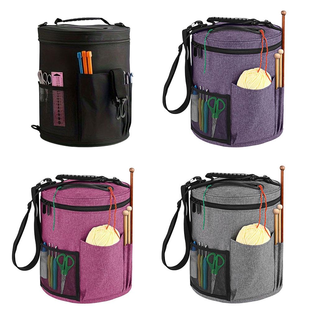 Large Capacity Crochet Bag Yarn Crochet Tote Bag Portable with Front Yarn Needles Hooks Pocket Knitting Tool Storage Bag