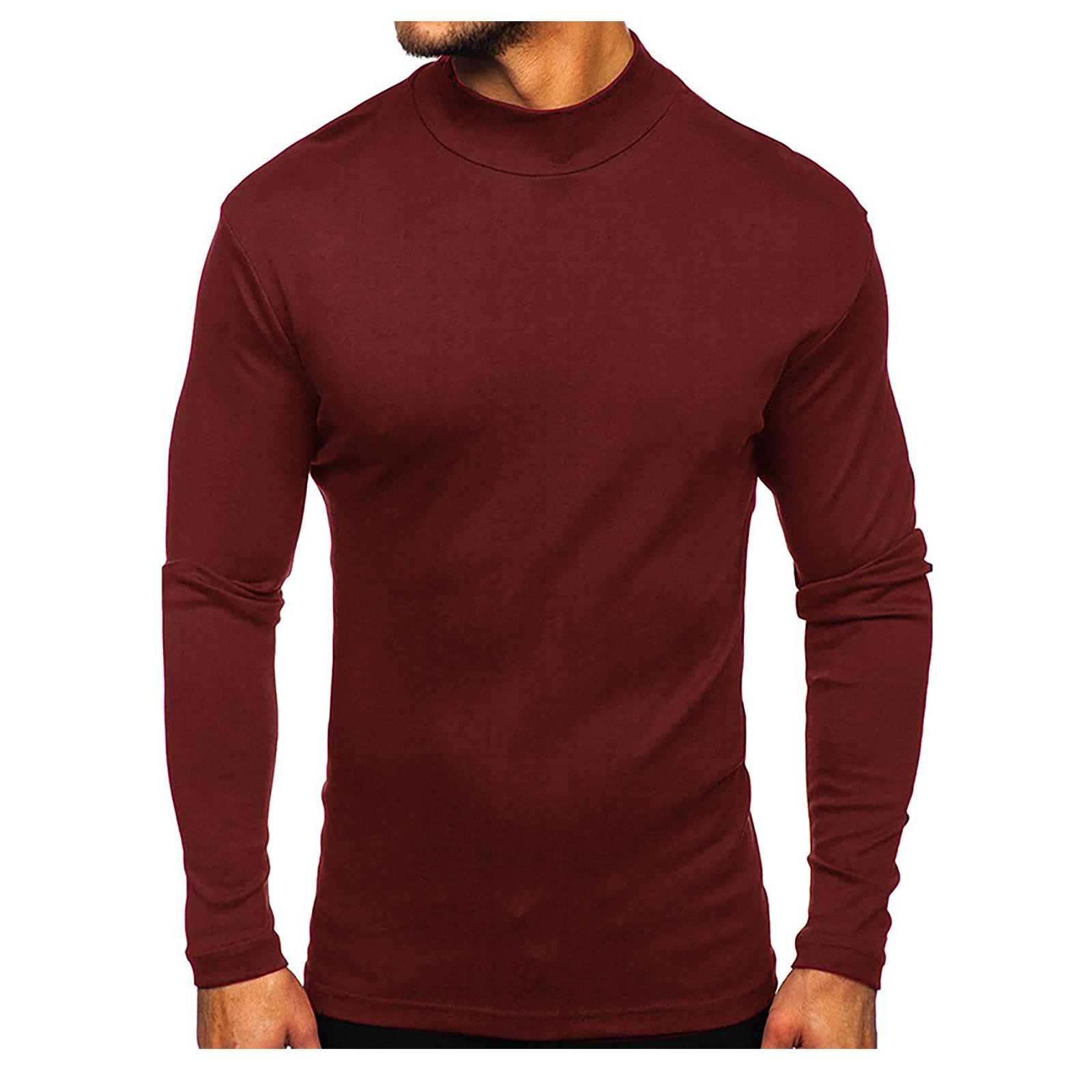 

Мужская утолщенная теплая однотонная блузка с длинными рукавами, футболка, рубашка с высоким воротником и низом XXL винный