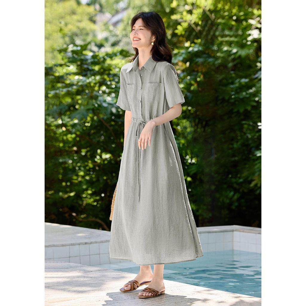 2026 SAER Summer Slimming Short-Sleeve Shirt Dress with Cinched Waist
