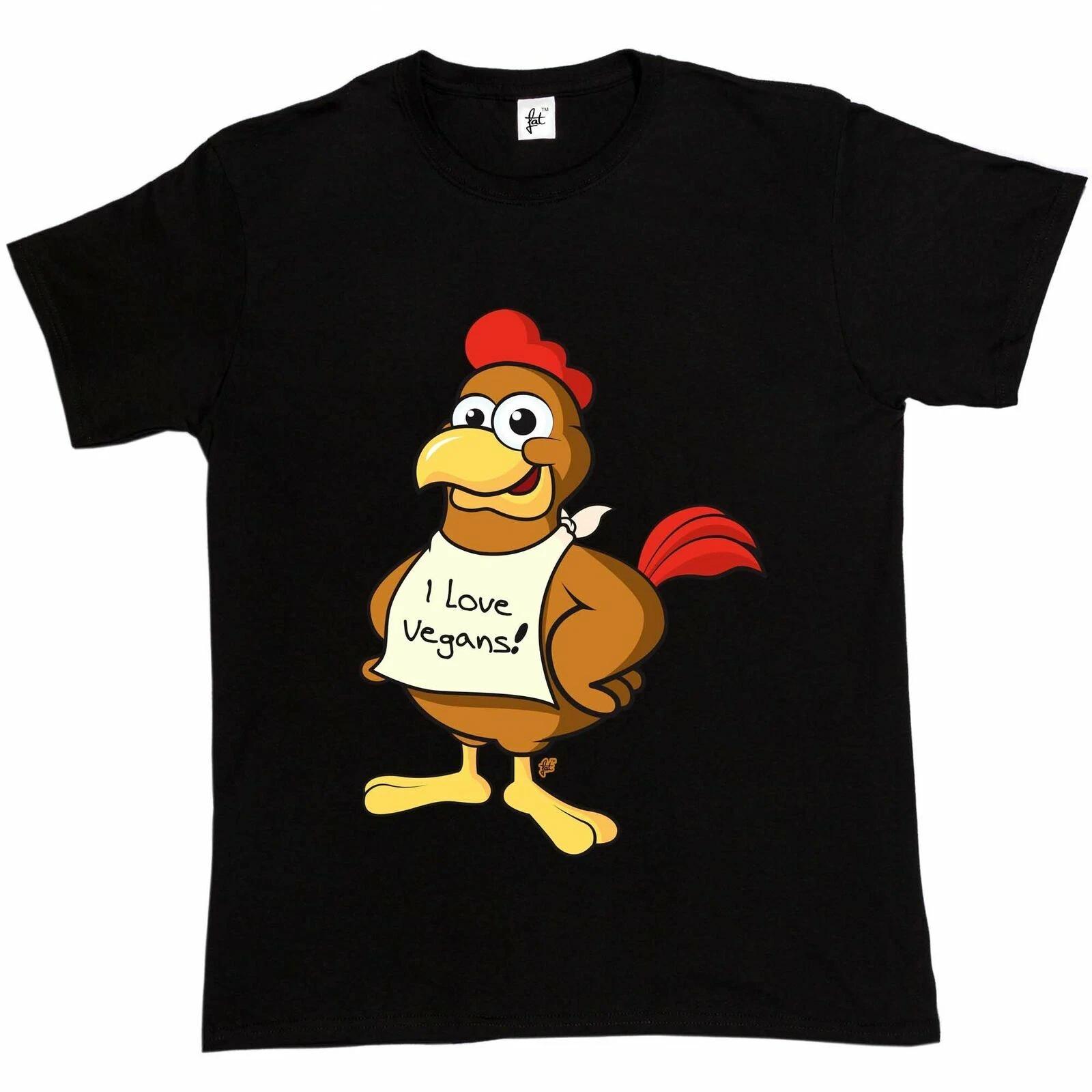 Happy Chicken Wearing I Love Vegans Sign Mens T-Shirt XL
