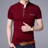 Mens Stand Collar Short Sleeve Slim Fit Big Size Solid Casual T Shirt
